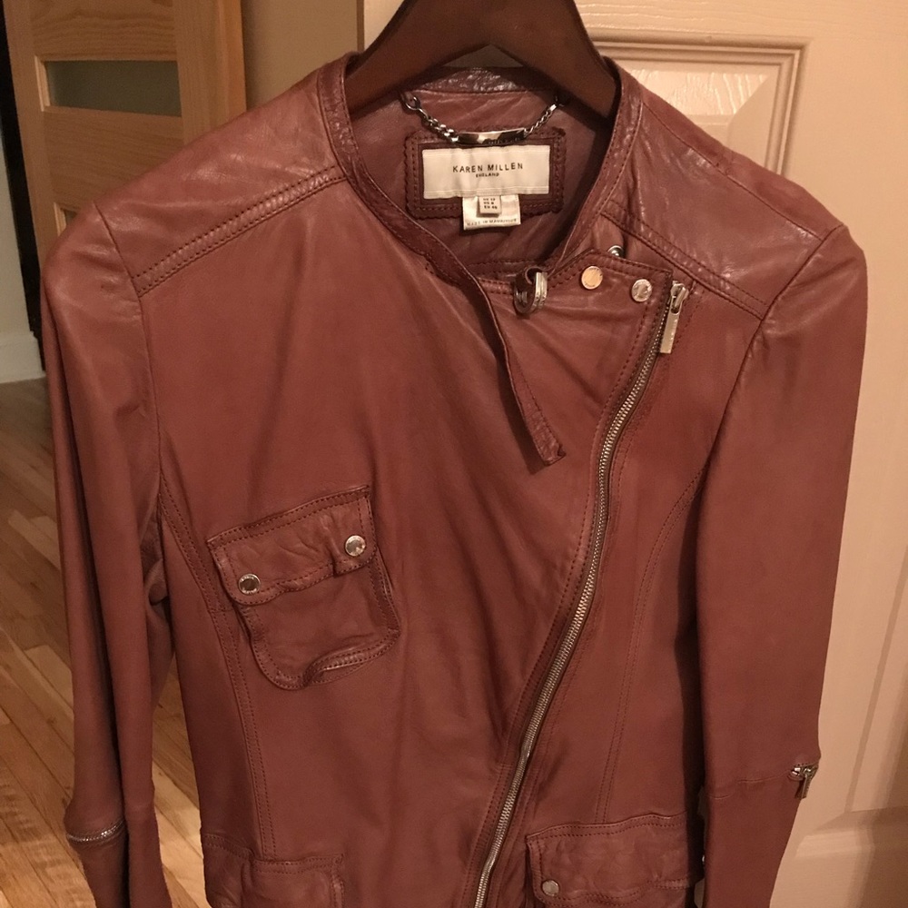 Amazing Leather Karen Millen Jacket Brown Small⭐️